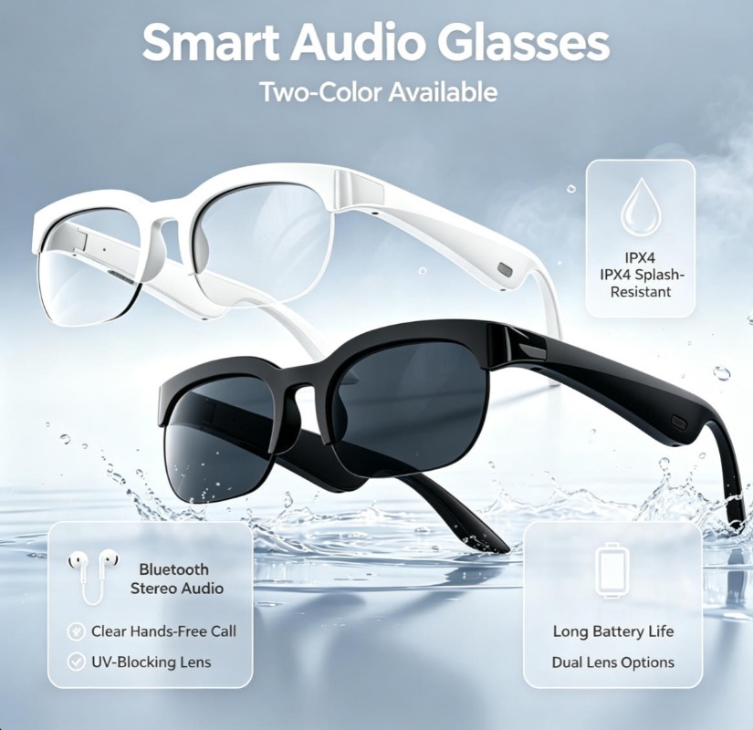 Audio Music For Video - 2 Colors Smart Audio Glasses Bluetooth